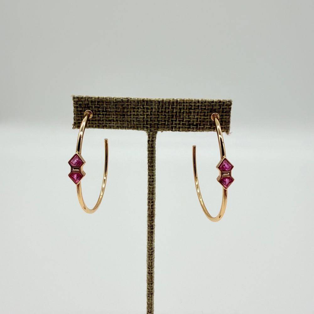 Rose Gold Tone Pink Kite Crystal Geometric Open Hoop Earrings
